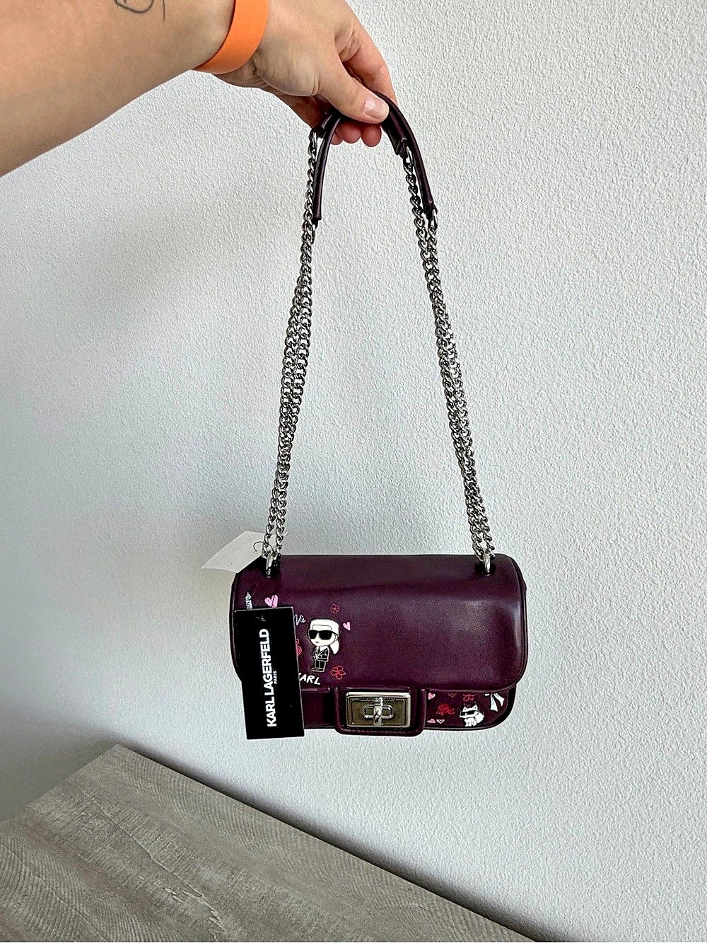 Karl Lagerfeld Paris Karl Choupette Burgundy Shoulder Crossbody Bag NWT - Picture 4 of 12